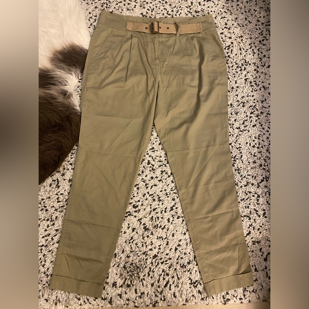 Burberry Brit belted khaki sage green trousers